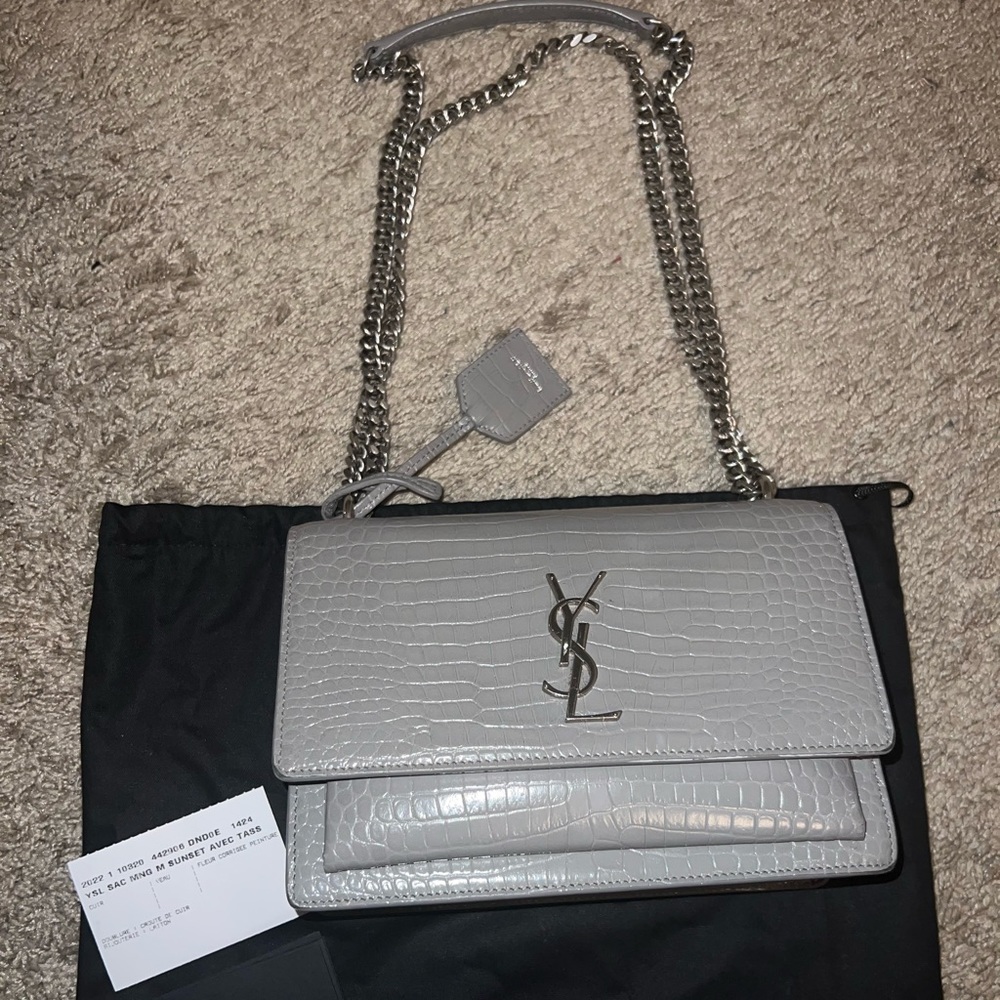 Saint Laurent sunset crossbody crocodile embossed leather medium